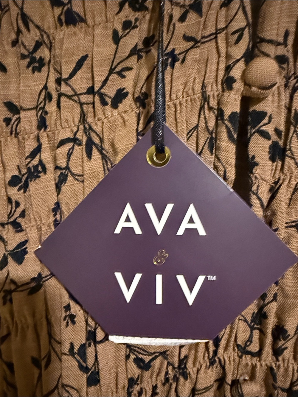 Ava & Viv Tan Floral Smocked Long-Sleeve Dress - Picture 5 of 7